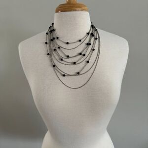 Chrome Black Beaded Bib Necklace
